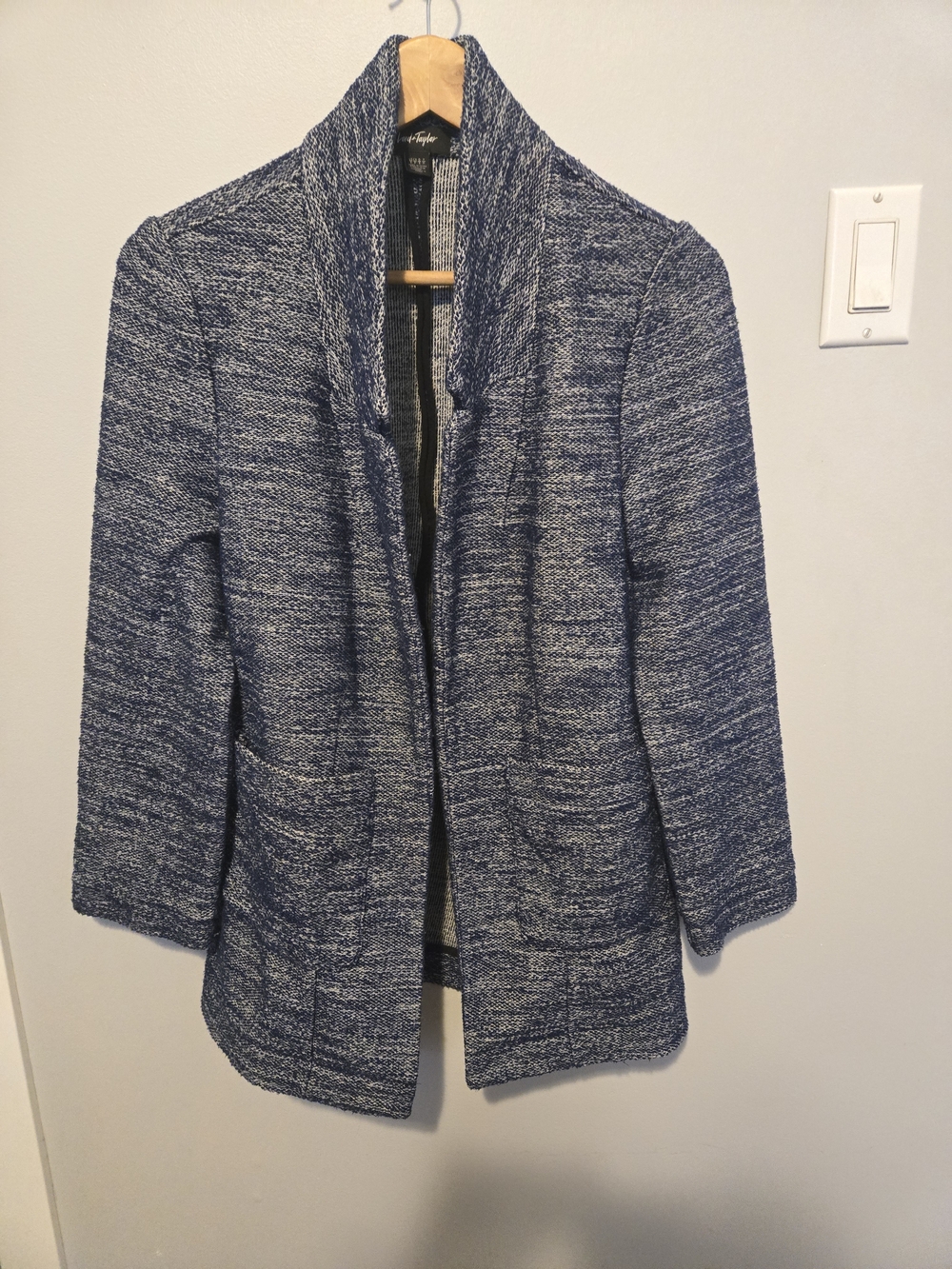 Lord + Taylor Blue Tweed Open-Front Blazer Jacket
